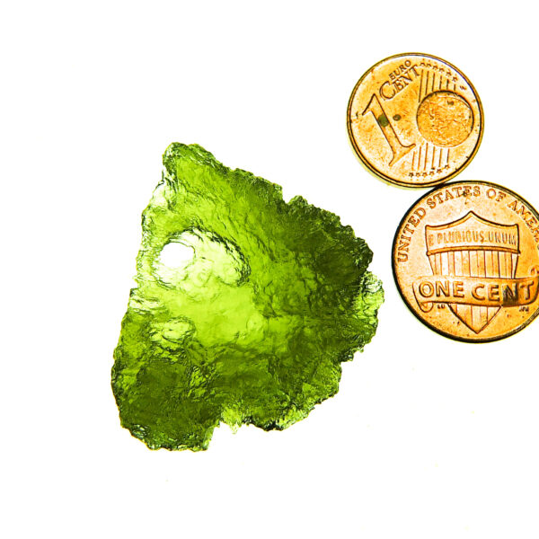 Certified Moldavite with natural hole - Elipsoid - natural fragment shape - quality A+