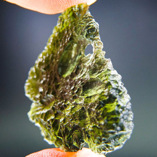 Certified Moldavite with natural hole - Elipsoid - natural fragment shape - quality A+