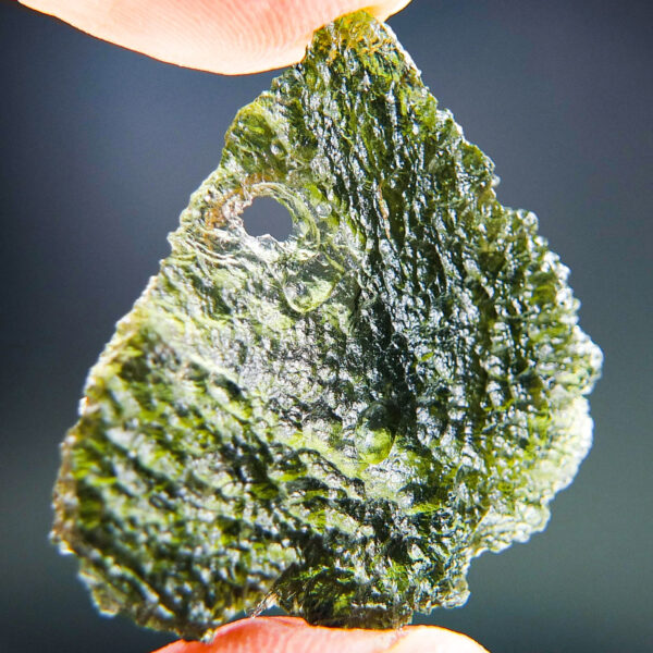 Certified Moldavite with natural hole - Elipsoid - natural fragment shape - quality A+