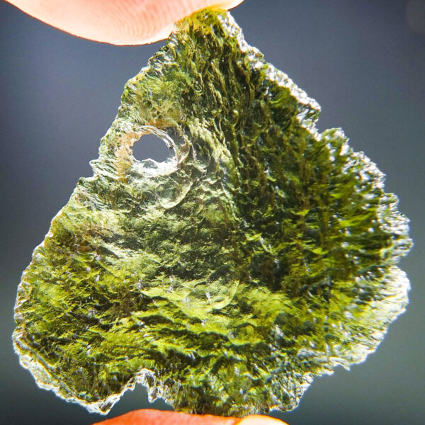 Certified Moldavite with natural hole - Elipsoid - natural fragment shape - quality A+