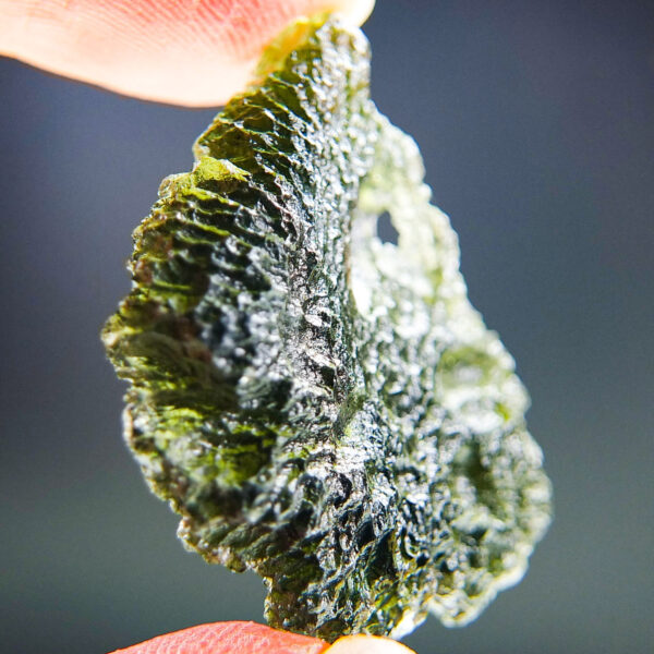 Certified Moldavite with natural hole - Elipsoid - natural fragment shape - quality A+