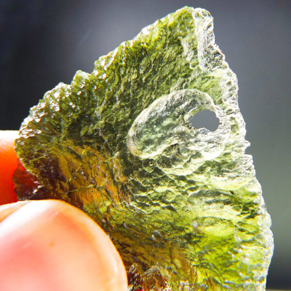 Certified Moldavite with natural hole - Elipsoid - natural fragment shape - quality A+