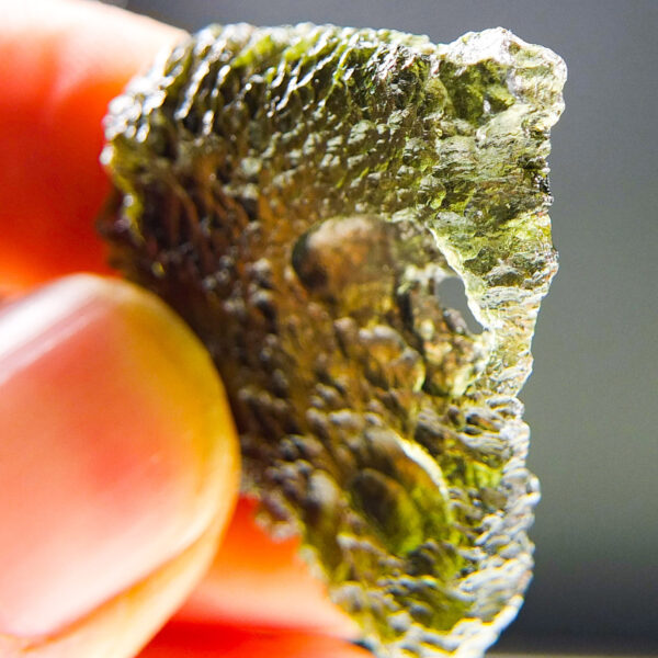 Certified Moldavite with natural hole - Elipsoid - natural fragment shape - quality A+