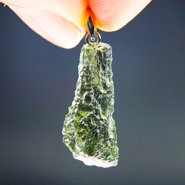 Certified Moldavite Pendant - Drop - natural middle fragment shape